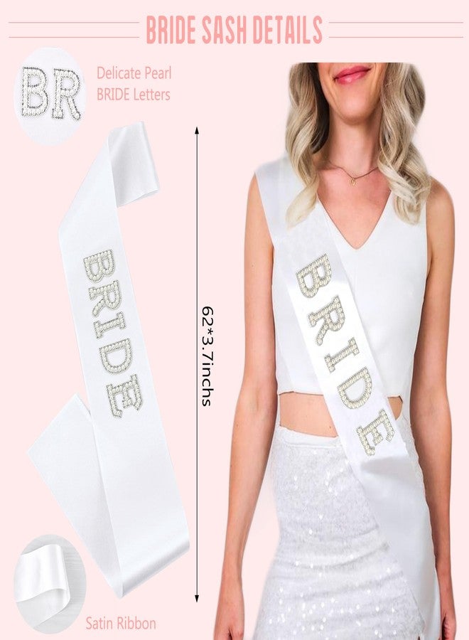 FEINIGESI Pearl Bride Headband with White Bridal Veil and Sash 3 In 1 Set for Bridal Shower Bachelorette Party Decorations Engagement Parties Gift Favors - Image 4